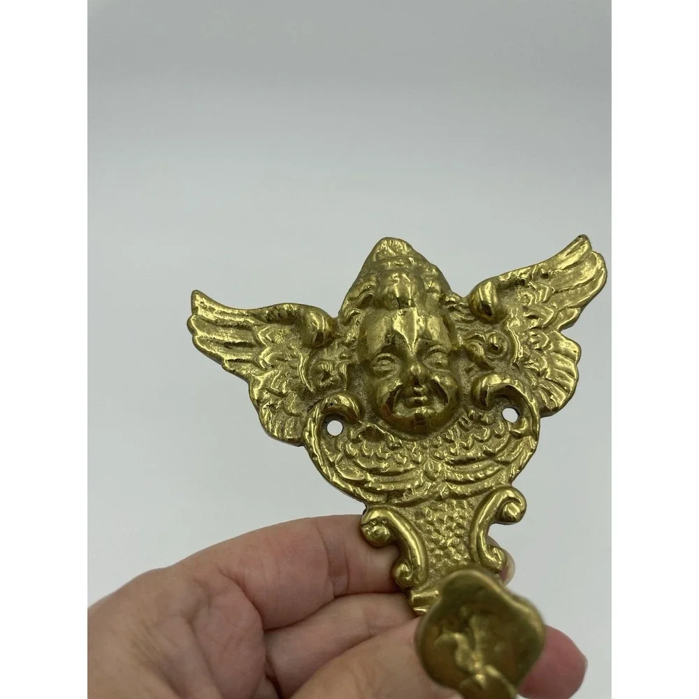 Vtg Solid Brass Angel Cherub Decorative‎ Wall Hanger Robe Towel Hat Key Hook